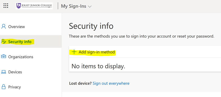 Security sign in method