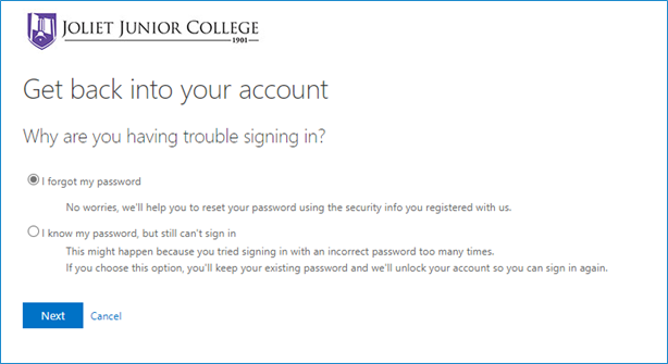 Select 'I forgot my password' and click next