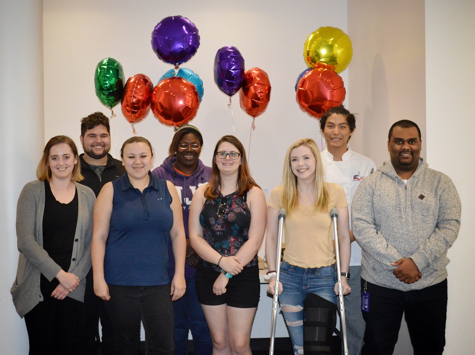 Fall 2018 Disney participants from JJC; From left: Disney College and Culinary Group photos (students from left to right) Front row: Patricia Maurer, Alyssa Michalski, Gabrielle Taylor, Morgan Giuffre and Conrado Tucker. Back row: Ben Rutkowski, Cornelia Jones, and Adam Chan