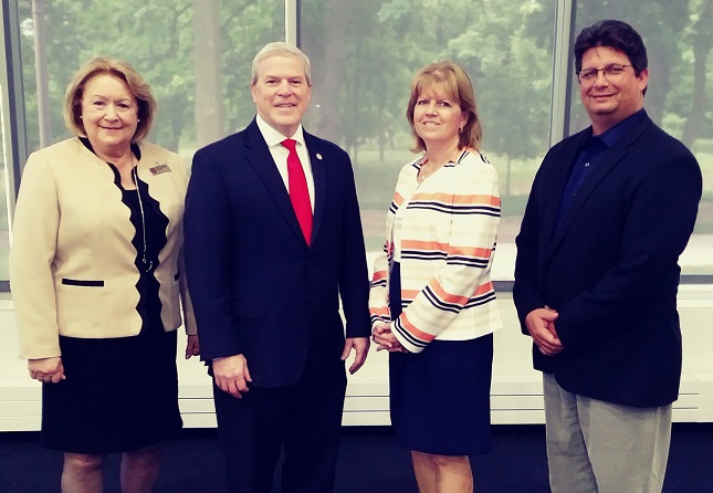 From left: Lewis University Provost Dr. Stephany Schlachter, President Dr. David Livingston, and JJC President Dr. Judy Mitchell and Vice President for Academic Affairs Dr. Randy Fletcher.