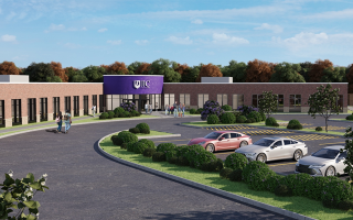 digital rendering of building and parking lot