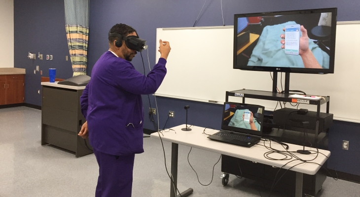 nursing student using VR