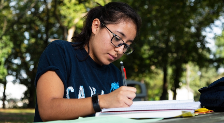 student writing