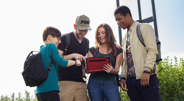 Students in front of Bell Tower